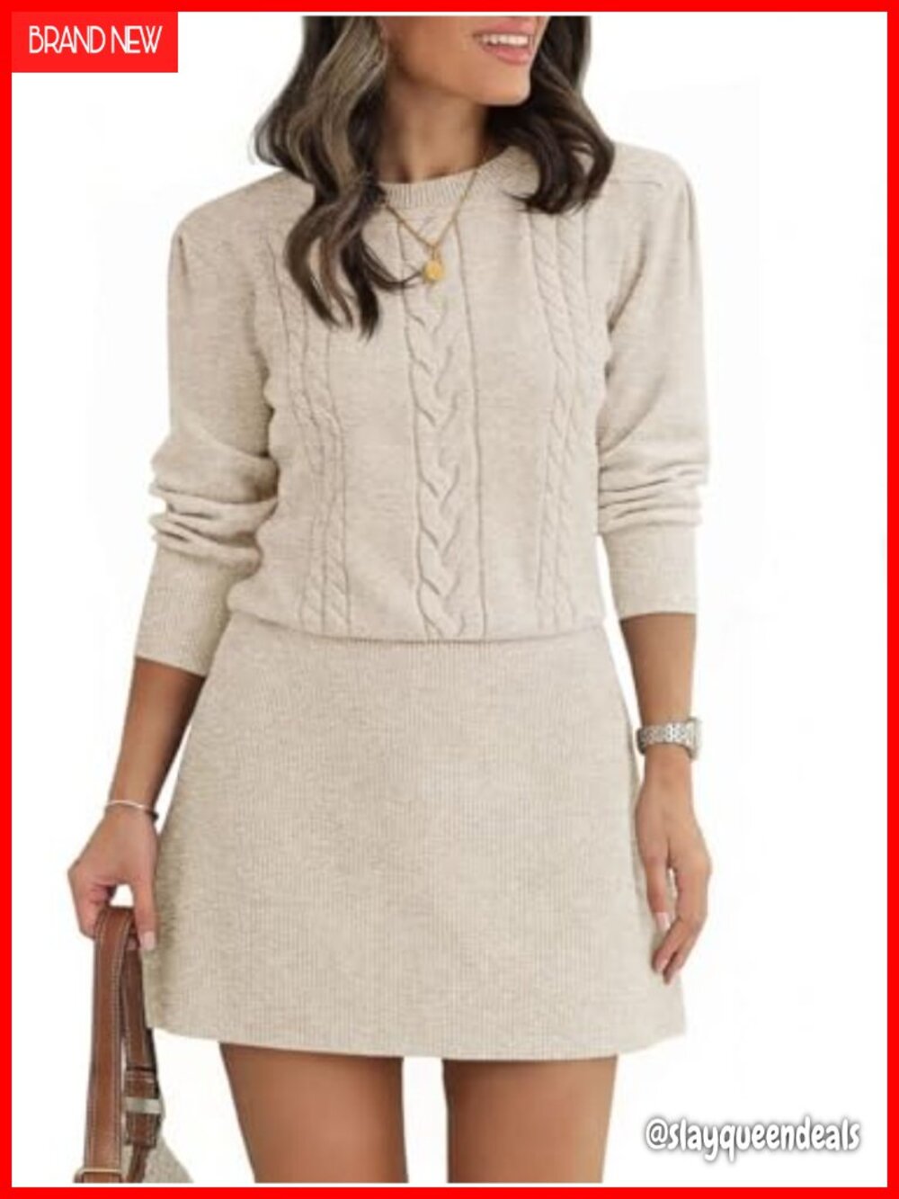 Puff Long Sleeve Cable Knit Sweater Dress Mini Fit & Flare